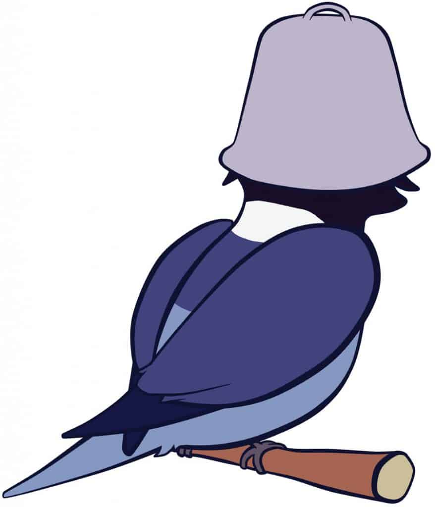 Drawing of Apache using her bell as a hat
